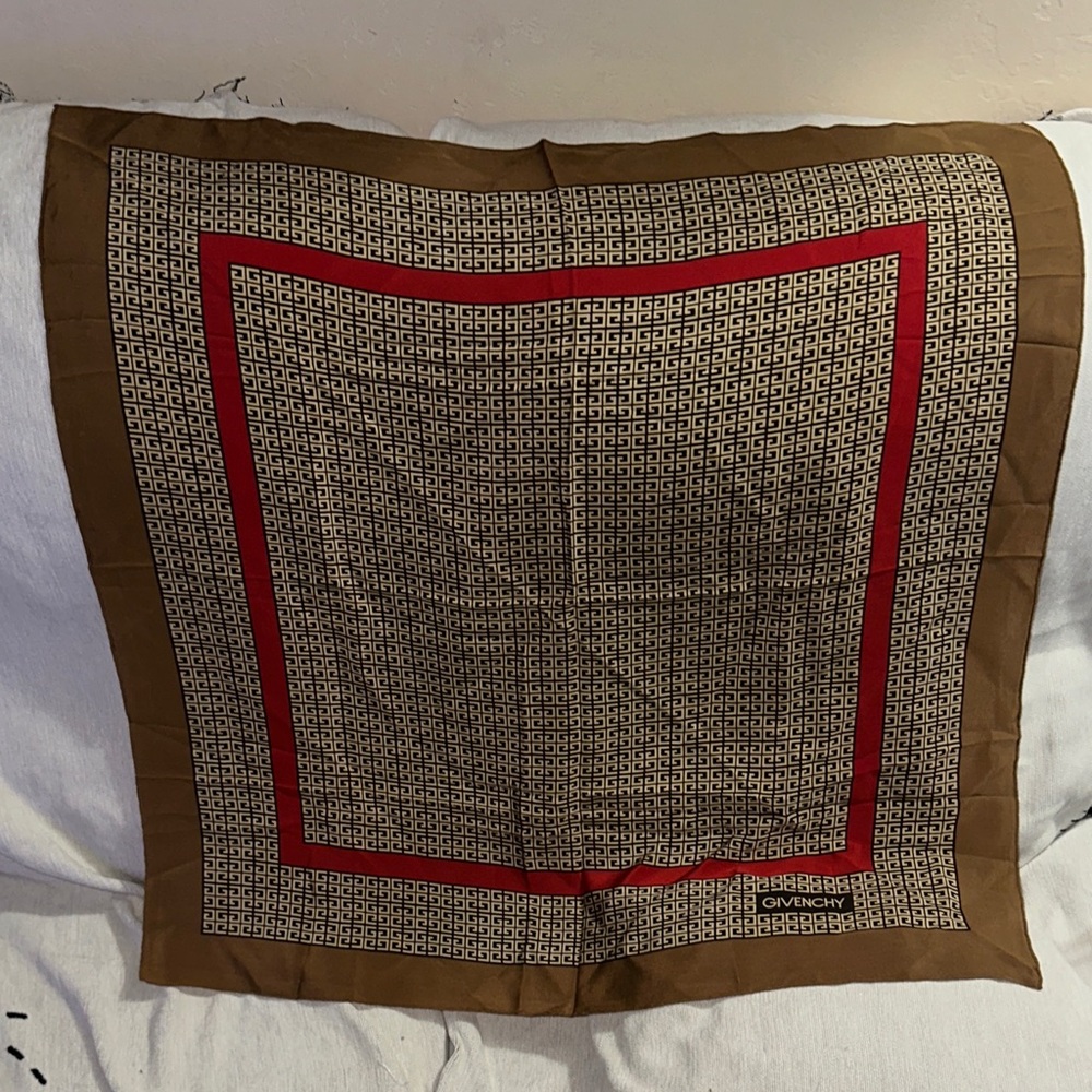 Givenchy Red and Brown cream and black Geometric Scarf
